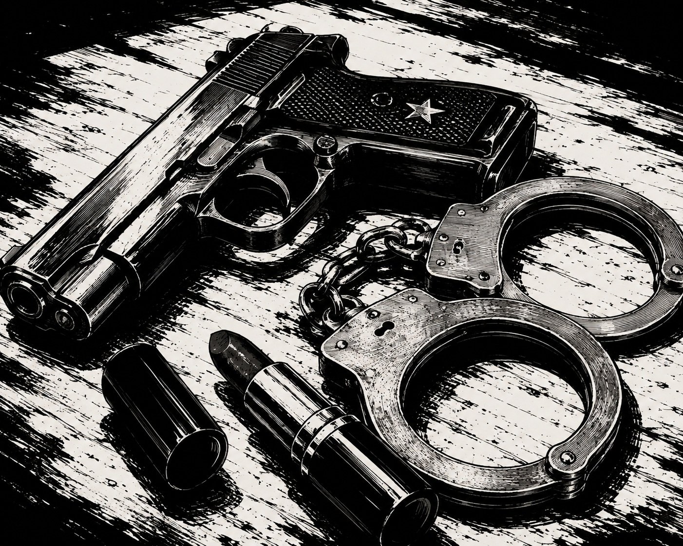 Pistol, handcuffs, and lipstick