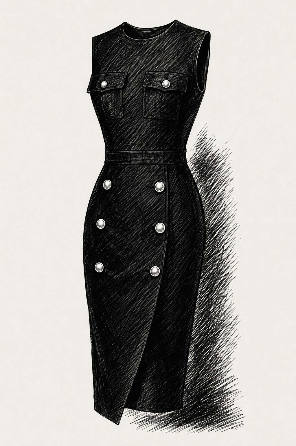 Black Gamble dress with mother-of-pearl buttons